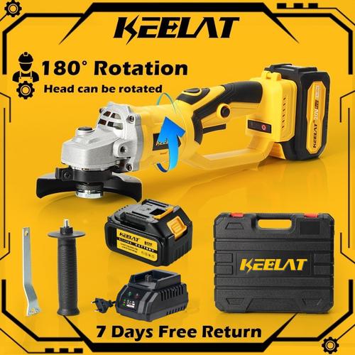 【KEELAT-KAG006】180 Rotatable Brushless Mesin Gerinda Angle Grinders  Cordless 3 Gears Variable Cutting Grinding Polishing Cordless Grinder Battery Cutter Cordless DIY Woodworking （BISA COD）Cocok untuk baterai MT - 1*Battery Set