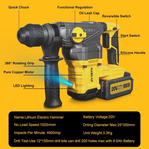 【KEELAT KPRO-HD01】Mesin bor Bobok Hammer Drill 1080W Mesin Rotary Hammer Impact Jack Hammer Cordless Torsi - KPRO-HD01*0