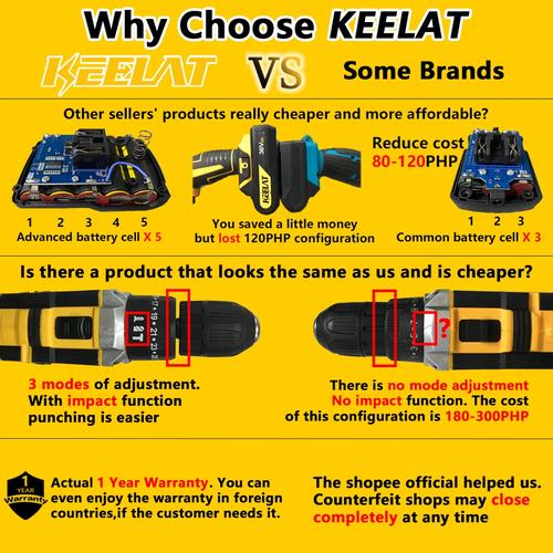 KEELAT-KCD009  Mesin Bor 10mm Bor Listrik Murah Bor Tangan Baterai Besi Tembok Beton kayu - Cordless 3in1 Impact Drill set hammer fungsi Torsi - KCD009*2🔋