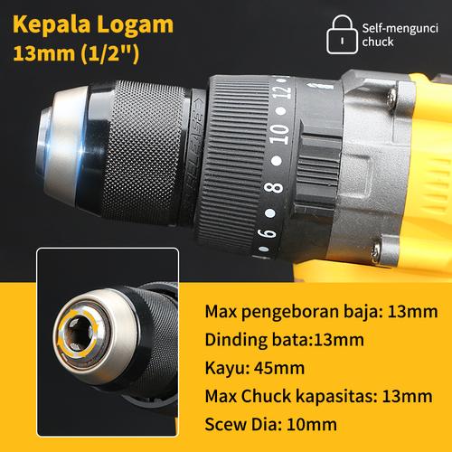 【KEELAT-Garansi 12 bulan】KCD014 150NM 13MM Brushless Mesin Bor Tugas Berat Cordless Impact Drill  Bor Dampak Beton  20+2 Torque Anti Keseleo pakk hammer baterai fungsi Karton Torsi - 【150NM】 *1 baterai