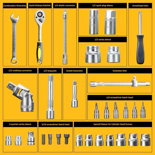 【KEELAT】 61Pcs Kunci Sok Set Socket Full Lengkap Socket Tool Kit Pas Ring Motor Kunci Socket Wrench Pas Sok Shock - 61pcs—PresisiTinggi