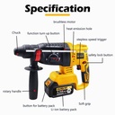 【KEELAT-Garansi 12 Bulan】 Cordless Heavy Rotary Impact  Drill  Mesin Bor Beton  Electric Brushless  Screwdriver Gerudi Tukul Concrete Breaker Torsi hammer - Yellow + 2*Battery-A