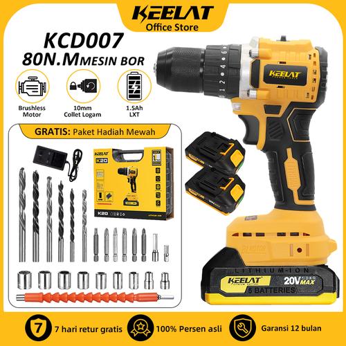 【KEELAT-KCD007】Brushless Mesin Bor Baterai 80N.M 10mm Bor listrik Drill Cordless Impact Drill Electric Screw Driver Hammer Set Brushless Motor  Cordless Impact Drill Bor Beton Kayu BesiTembok  MT Baterai Torsi bor  redbon pakk - YE-20V*2🔋 Brushless
