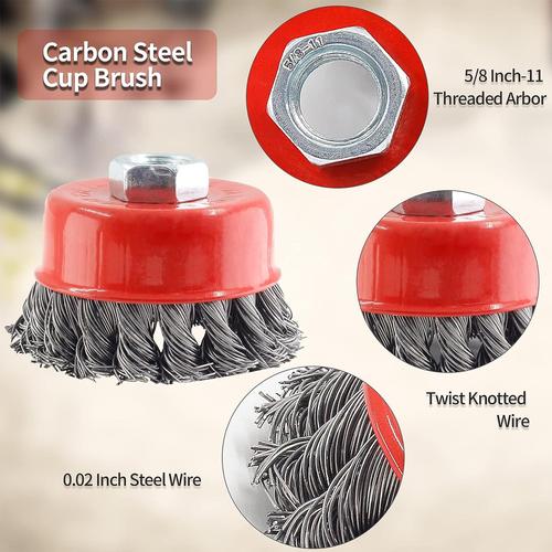 JLD Sikat Mangkok Kepang 3inch Baja Hitam Wire Cup Brush Kawat Pelintir 3" Wire Brush Sikat Mangkok Bulu Ulir 3inch Sikat Baja Bundel Bulat Menghilangkan Karat Besi