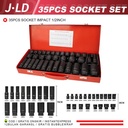 JLD Impact Socket set 1/2inch Socket Extention Impact Socket 35pcs Deep Impact Sockets Hex Bit Socket Sleeve Sets Metric Chrome Vanadium Steel with Case
