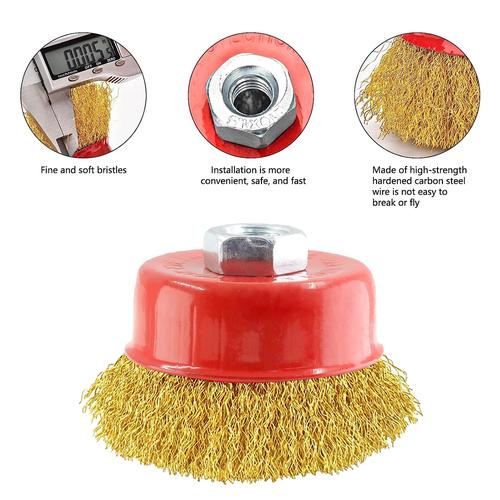 JLD Sikat Mangkok 3inch Kuning Wire Cup Brush Kawat Kuningan 3" wire Brush Sikat Mangkok Bulu Kuningan 3 inch Sikat Baja Polishing Menghilangkan Karat Besi