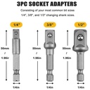 JLD Socket Adapter Drill Bits Hex Shank Impact Driver Tools 1/4" 3/8" 1/2" Adapter Kepala Bor Hex Kunci Socket Impact Driver Converter 3PCS