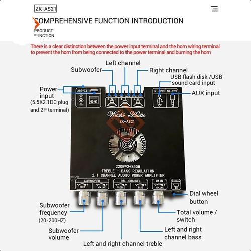 【produk promosi】ZK-AS21 2.1 Channel TPA3255 Bluetooth Digital Power Amplifier Module Board High and Low Tone Subwoofer 220WX2+350W - ZK-AS21