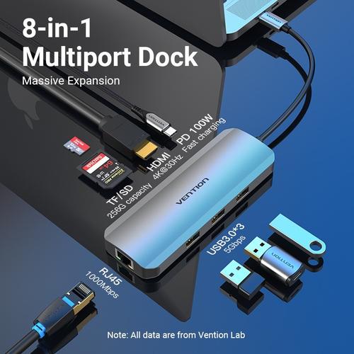 Vention Multi function Hub Adapter USB C to HDMI 8in 1 Docking Station - TOK garansi resmi 2 tahun