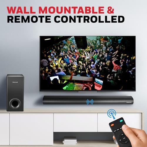 Honeywell Trueno U3000 160W Soundbar with Wired Subwoofer, 2.1 Channel Sound, 57.15 mm*4 Drivers, Bluetooth V5.0+EDR, with Remote, EQ Mode, 5 Play Modes-BT, Audio Jack, USB, Optical & HDMI/ARC