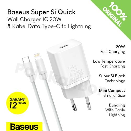 Baseus Super Si Quick Charger 1C 20W Black/White ( Charger Only/ Charger+Cabel )