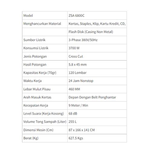 PENGHANCUR DOKUMEN KERTAS USB ZSA 6800C ORIGINAL