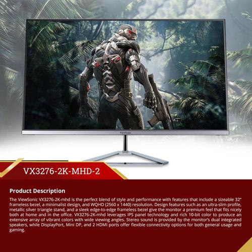 Monitor ViewSonic VX3276-2K-MHD-2 32" Widescreen IPS QHD Entertaiment 1440p Frameless Monitor
