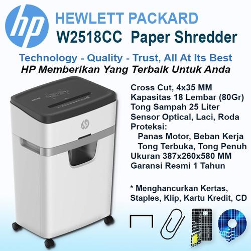 HP 2518, Penghancur Kertas - Paper Shredder (Hewlett Packard), Kapasitas 18 lembar 25 Ltr, HP W2518CC | Original