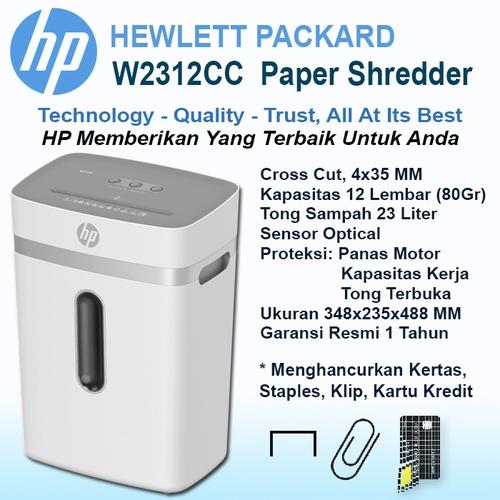 HP 2312, Penghancur Kertas - Paper Shredder (Hewlett Packard), Kapasitas 12 lembar 23 Ltr, HP W2312CC | Original