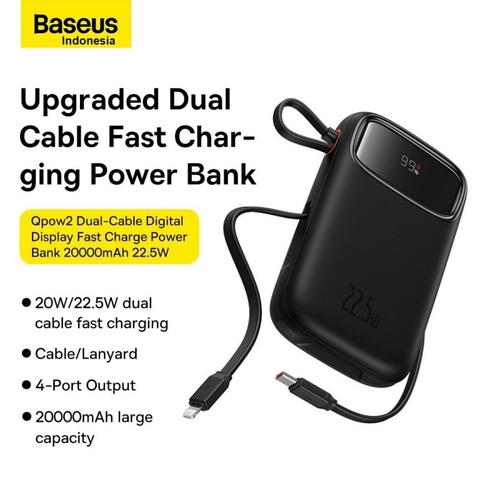 Baseus Powerbank QPOW2 Dual Cable 20000mAh 3A 22.5W Type C Lightning
