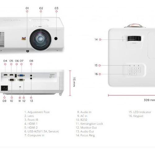 Projector ViewSonic PS502W WXGA Short Throw 4000 ANSI Dual HDMI