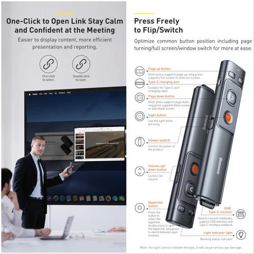 Baseus Orange Dot Wireless Presenter ( Green Laser ) ( Charging ) Grey