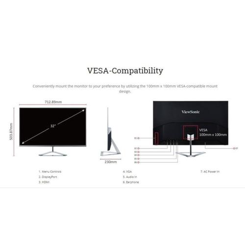 Monitor LED 32" ViewSonic VX3276-2K-MHD IPS Frameless Garansi 3 Tahun