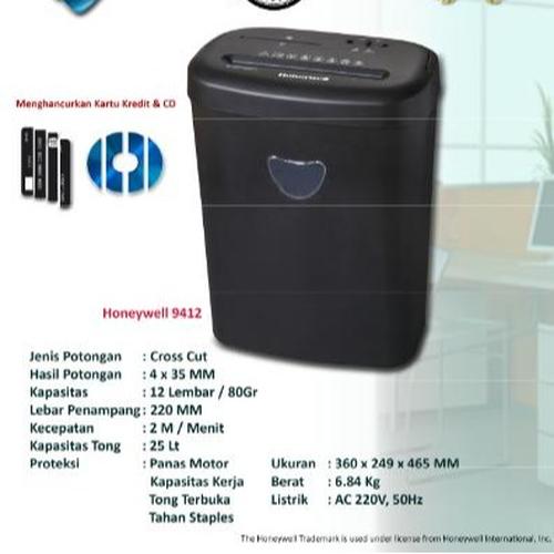 Mesin Penghancur Kertas Honeywell 9412 - Potongan Cross Cut, 4 x 35 MM, Kapasitas 12 Lembar/80Gr