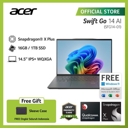 ACER SWIFT GO 14 AI SFG14-01-X3BG SNAPDRAGON X PLUS QUALCOMM ADRENO GPU 16GB RAM 1 TB SSD 14.5 INCH WQXGA IPS WINDOWS 11
