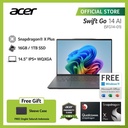 ACER SWIFT GO 14 AI SFG14-01-X3BG SNAPDRAGON X PLUS QUALCOMM ADRENO GPU 16GB RAM 1 TB SSD 14.5 INCH WQXGA IPS WINDOWS 11