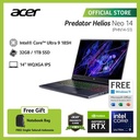 ACER PREDATOR HELIOS NEO 14 PHN14-51-9378 NVIDIA GEFORCE RTX 4060 14" WQXGA INTEL ULTRA 9 185H RAM 32GB STORAGE 1TB SSD WINDOWS 11