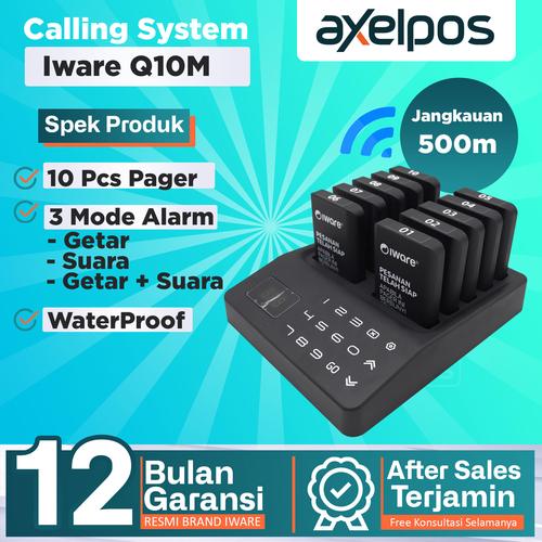 Wireless Calling System Restaurant Pager - Mesin Antrian Alarm Cafe Iware Q10M
