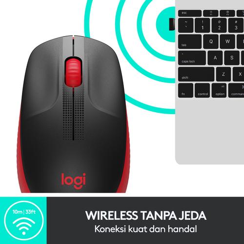 Logitech M190 Mouse Wireless Full Size - Red