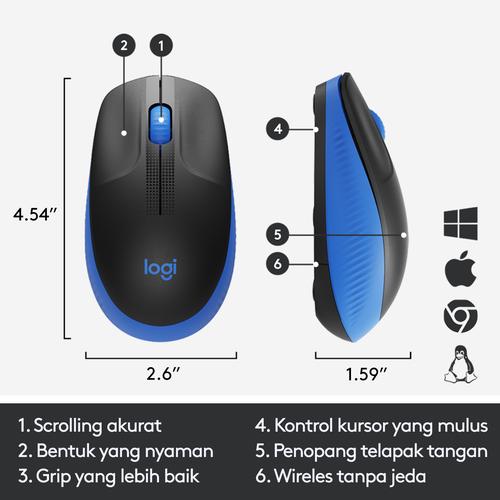 Logitech M190 Mouse Wireless Full Size - Blue