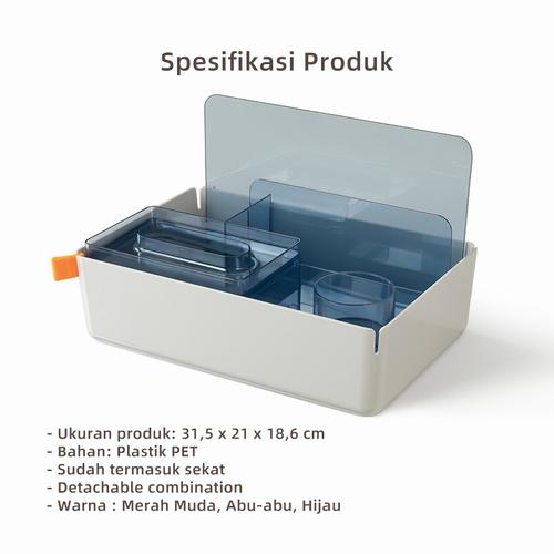 Vusign Kotak Penyimpanan Desktop / Desktop Storage Box Hijau - Pink - Abu XDM33