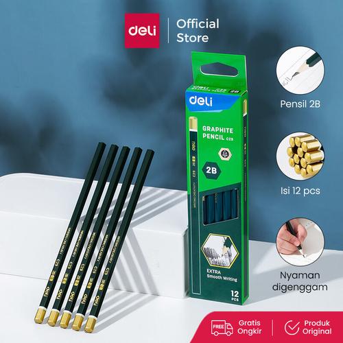 Deli Bundle Pensil Kayu isi 2B x Rautan lucu x Penghapus Ujian / Graphite Pencil, Sharpener,Exam Eraser EC29+EH032+EH00110
