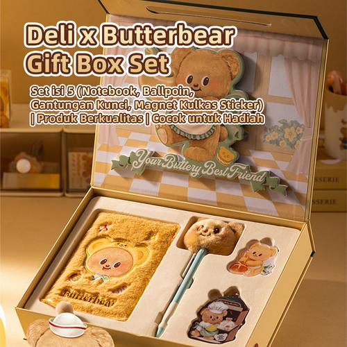 Deli x Butterbear Set Hadiah 5in1 / Gift Box Isi Notebook, Gel Pen, Gantungan, Magnet Kulkas, Stiker HY072