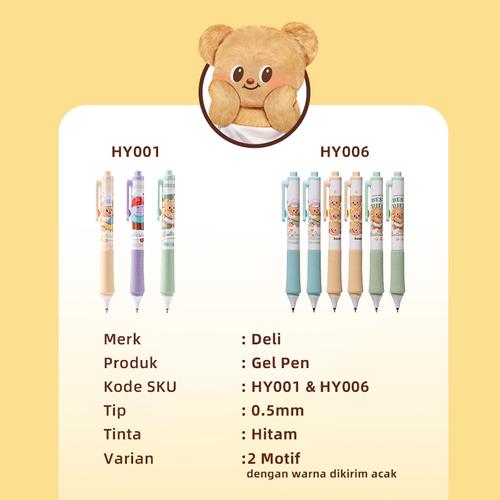 Deli x Butterbear Gel Pen 0.5mm Tinta Hitam Nyaman digenggam HY00*