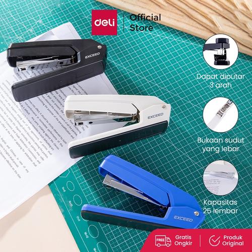 Deli Stapler dapat Diputar 3 Arah 25 Lembar, 24/6 dan 26/6 Setengah Strip Stapler E0434