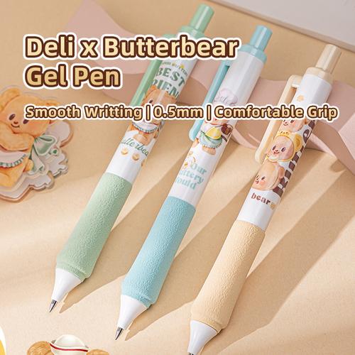 Deli x Butterbear Gel Pen 0.5mm Tinta Hitam Nyaman digenggam HY00*