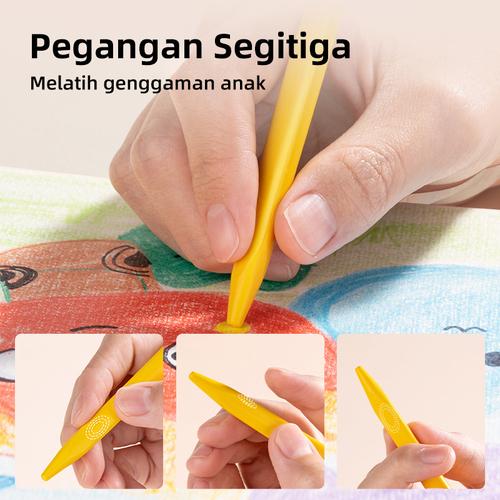 Deli Krayon Lilin / Wax Crayon Tidak Kotor ditangan Triangular Grip HM730