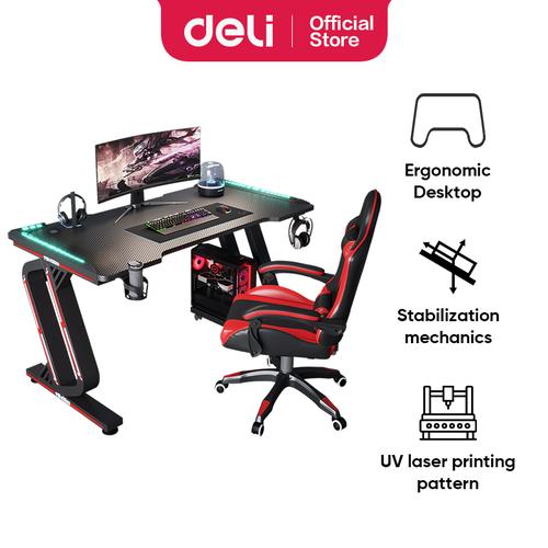 Deli Meja Komputer Gaming Table Build In LED Light E91512