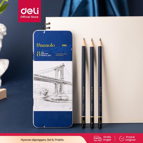 Deli Sketch Pencil Set / Pensil Sketsa Gambar isi 8 Box Metal EC26