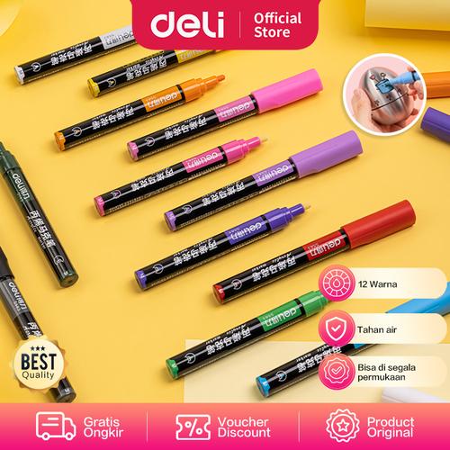Deli Acrylic Marker/Spidol Akrilik Papan Tulis 12 Warna Anti Air S583