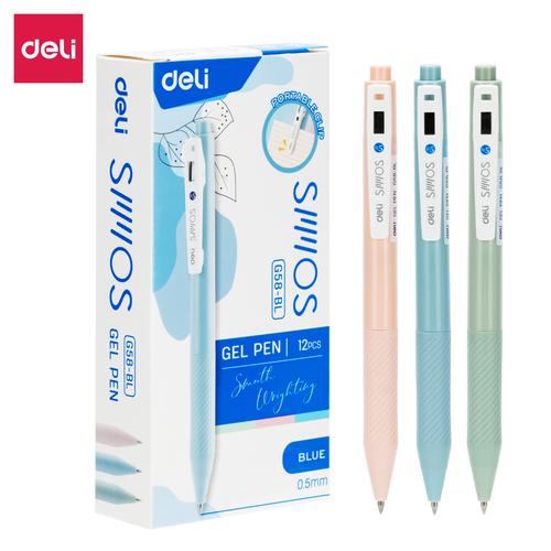 Deli Retracable Gel Pen/Pulpen Gel Pastel 0.5mm Tinta Hitam Biru EG58