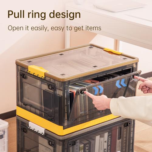Vusign Foldable Storage Box Plastik Transparan Beroda Dilipat VS48X