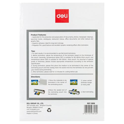 Deli Laminator Film Plastik Laminating Laminasi Film A4 100 PCS E3816