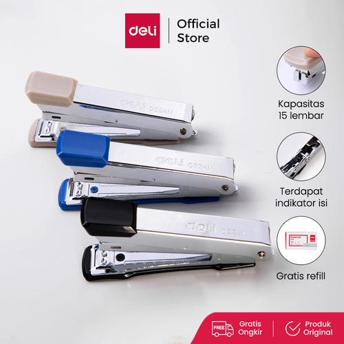 Deli Stapler / Stepler Steples Jepretan 15 Lembar Gratis Refill E0214