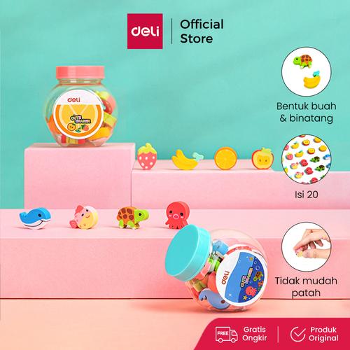 Deli School Eraser / Penghapus Buah dan Binatang Lucu isi 20 7533