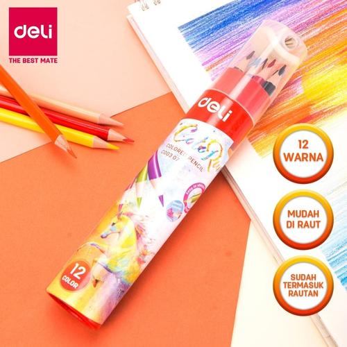 Deli EC00307 Pensil Warna 12 Warna dengan Bonus Rautan Pensil Diatas