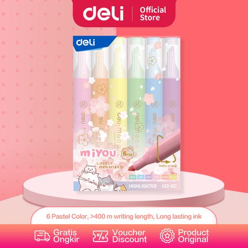 Deli Highlighter/Highligther Warna Pastel Isi 6C Design Miyou EU12-6C