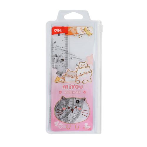 Deli Ruler Set / Set Penggaris Isi 4pcs Zip Bag Design Miyou EH657