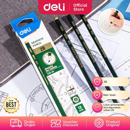 Deli Graphite Pencil / Pensil Kayu 2B Isi 12pcs Kualitas Bagus EC88