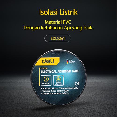 Deli Electical Tape/Isolasi Listrik 0.13mm x 18mm x 10/20 m PVC DL5261